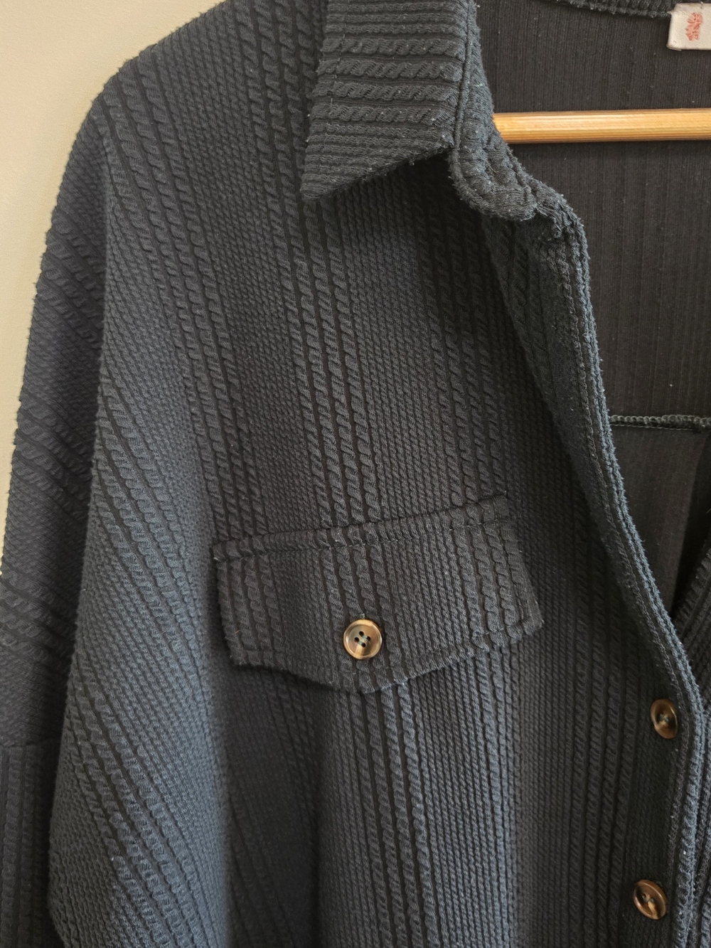 Dark Green Textured Ribbed Button Up Jacket - Picture 6 of 10